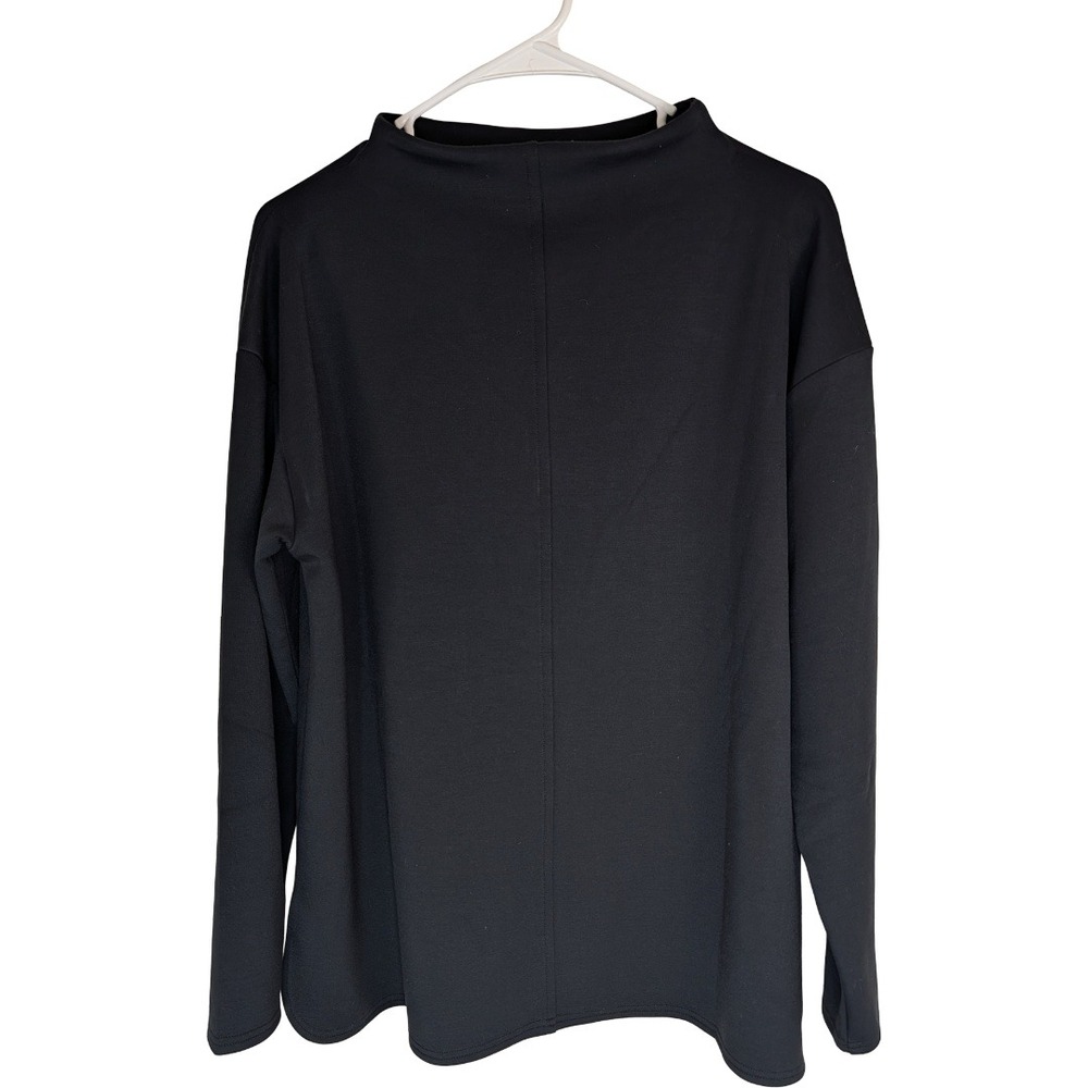 Martha Stewart Funnel Neck Top Womens Medium Black Long Sleeve Side Slit Minimal